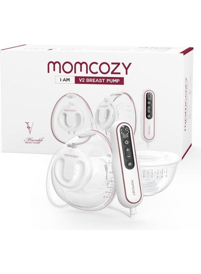مام كوزي مضخة الثدي Momcozy V2 Ultra Light بدون استخدام اليدين، مضخة محمولة قوية مع 27 مجموعة ضخ، مضخة كهربائية مزدوجة محمولة منخفضة الضوضاء وغير مؤلمة، شفة 17/19/21/24/27 مم - Image 1