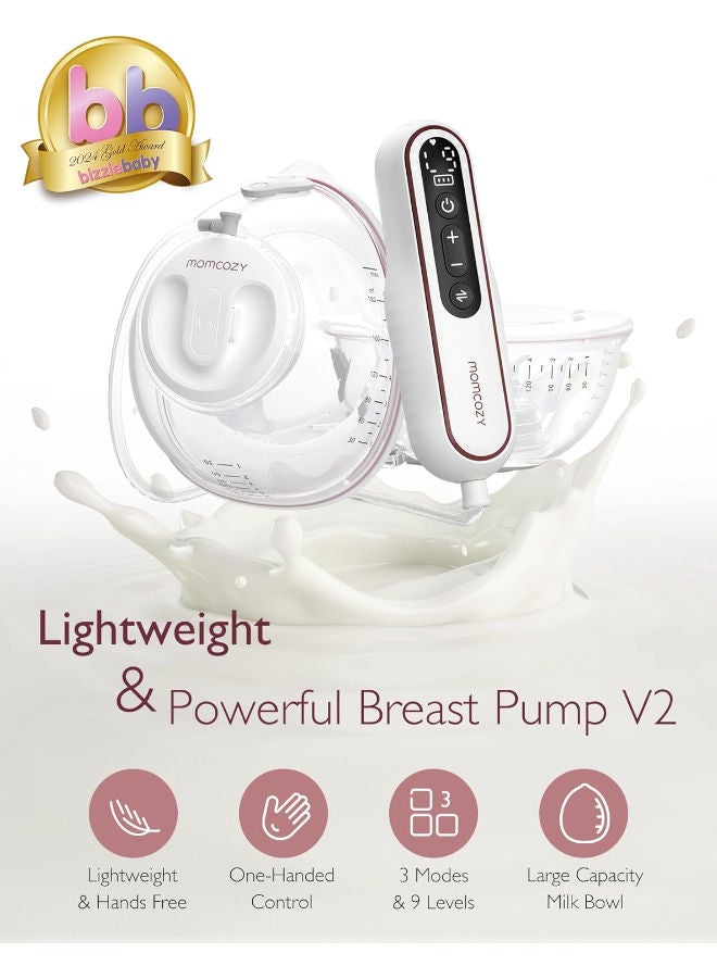 مام كوزي مضخة الثدي Momcozy V2 Ultra Light بدون استخدام اليدين، مضخة محمولة قوية مع 27 مجموعة ضخ، مضخة كهربائية مزدوجة محمولة منخفضة الضوضاء وغير مؤلمة، شفة 17/19/21/24/27 مم - Image 2