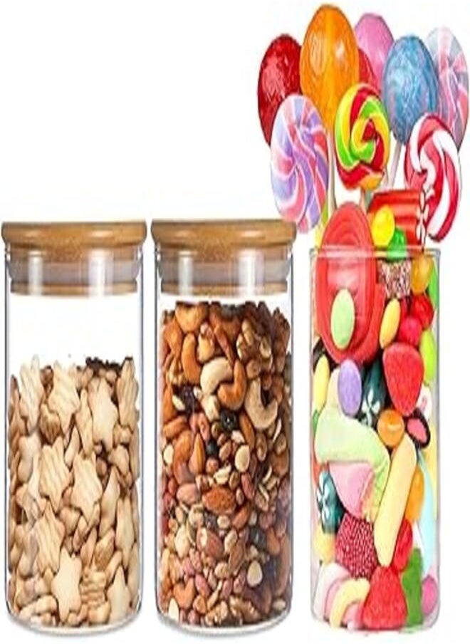 AKDC AKDC Set of 3 Round Glass Jar with Bamboo Lid, Kitchen Food Storage Containers Airtight Lids Cereals Canisters Jars for Pasta Spaghetti Tea Coffee Beans Candy Cookies Snacks (Mini - 500ML) 