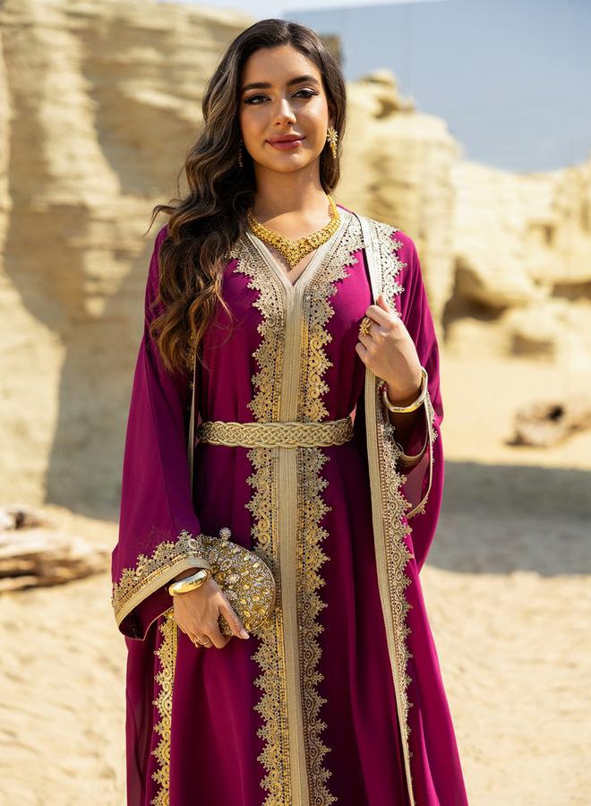 Take Two Lace Embellished Dress and Abaya Set with Gold Embroidery - Image 4