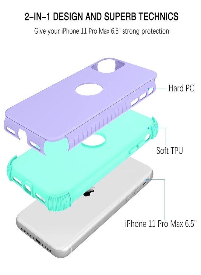 بنتوبين جراب BENTOBEN لهاتف iPhone 11 Pro Max، تصميم نحيف ومتين، مقاوم للصدمات، مصنوع من مادة TPU ناعمة وغطاء حماية صلب من البولي كربونات، مناسب للفتيات والنساء والأولاد والرجال، متوفر باللونين البنفسجي والأخضر. - Image 4