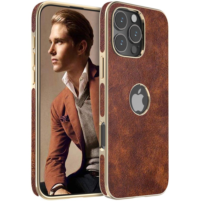 LOHASIC for iPhone 16 Pro Max Case, Vintage Leather Thin Slim Luxury PU Soft Flexible Bumper Non-Slip Grip Anti-Scratch Protective Cover Men Women Phone Cases for iPhone 16 Pro Max 6.9" 2024 - Brown - Image 1