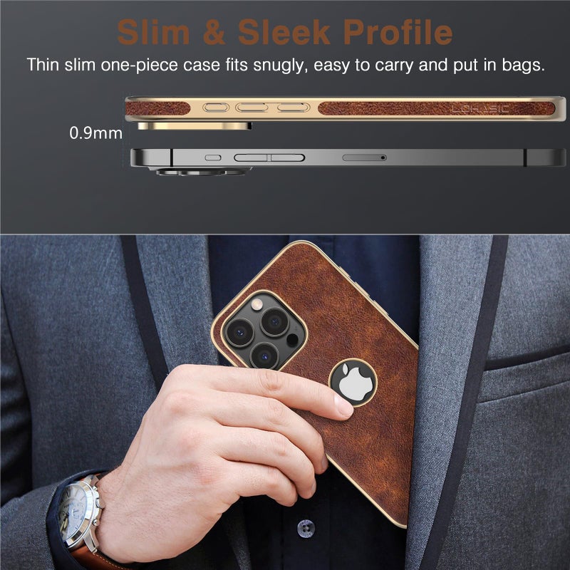 LOHASIC for iPhone 16 Pro Max Case, Vintage Leather Thin Slim Luxury PU Soft Flexible Bumper Non-Slip Grip Anti-Scratch Protective Cover Men Women Phone Cases for iPhone 16 Pro Max 6.9" 2024 - Brown - Image 4