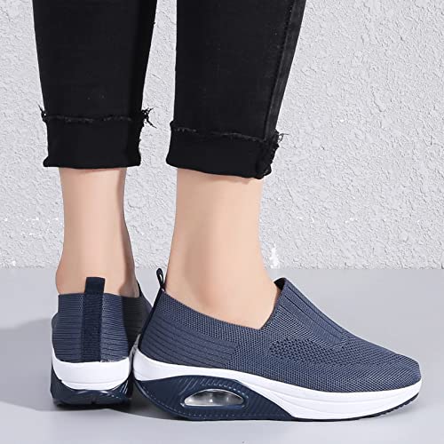 Touchmosees Womens Nursing Shoes Air Cushion Orthopedic Diabetic Wedge Sneaker Toning Rocker Platform Walking Shoes 2266 Blue 41 - Image 3