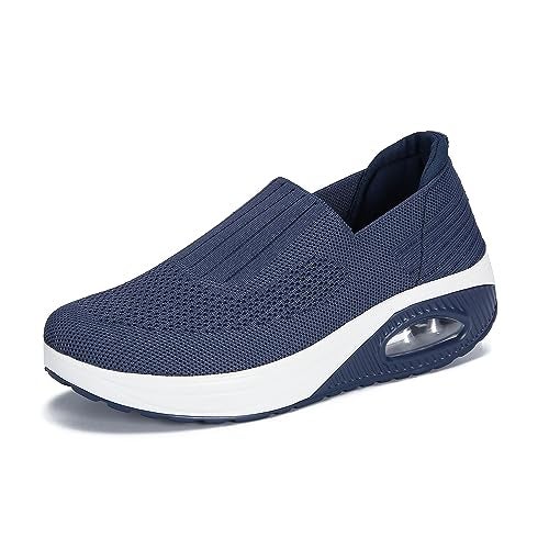Touchmosees Womens Nursing Shoes Air Cushion Orthopedic Diabetic Wedge Sneaker Toning Rocker Platform Walking Shoes 2266 Blue 41 - Image 1