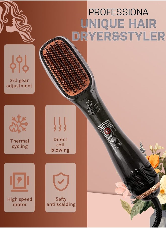 Generic - Hair Dryer Brush Ceramic Dryer And Styler 3 In 1 Professional Black/Beige - Image 1