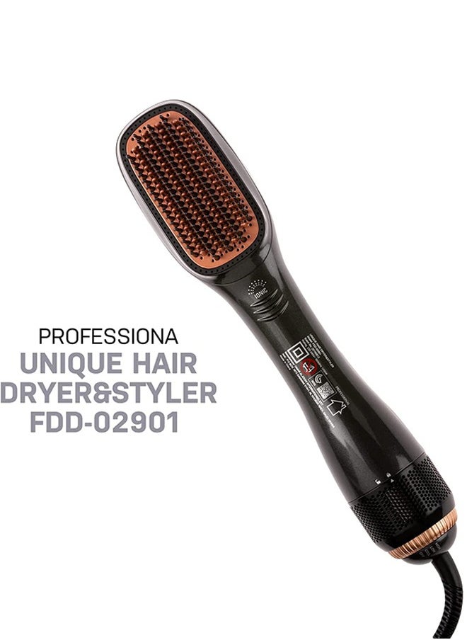 Generic - Hair Dryer Brush Ceramic Dryer And Styler 3 In 1 Professional Black/Beige - Image 1
