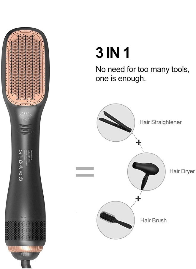Generic - Hair Dryer Brush Ceramic Dryer And Styler 3 In 1 Professional Black/Beige - Image 1