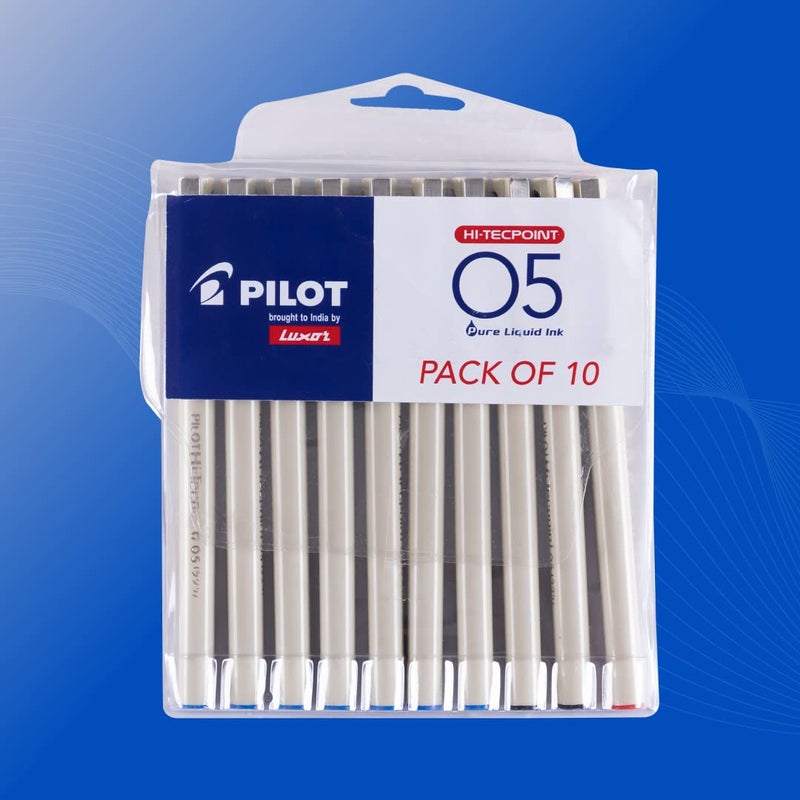PILOT Hi-Tecpoint O5 0.5mm Extra Fine Point Roller Ball Pen | Pack Of 10 (7 Blue + 2 Black + 1 Red) - Image 4