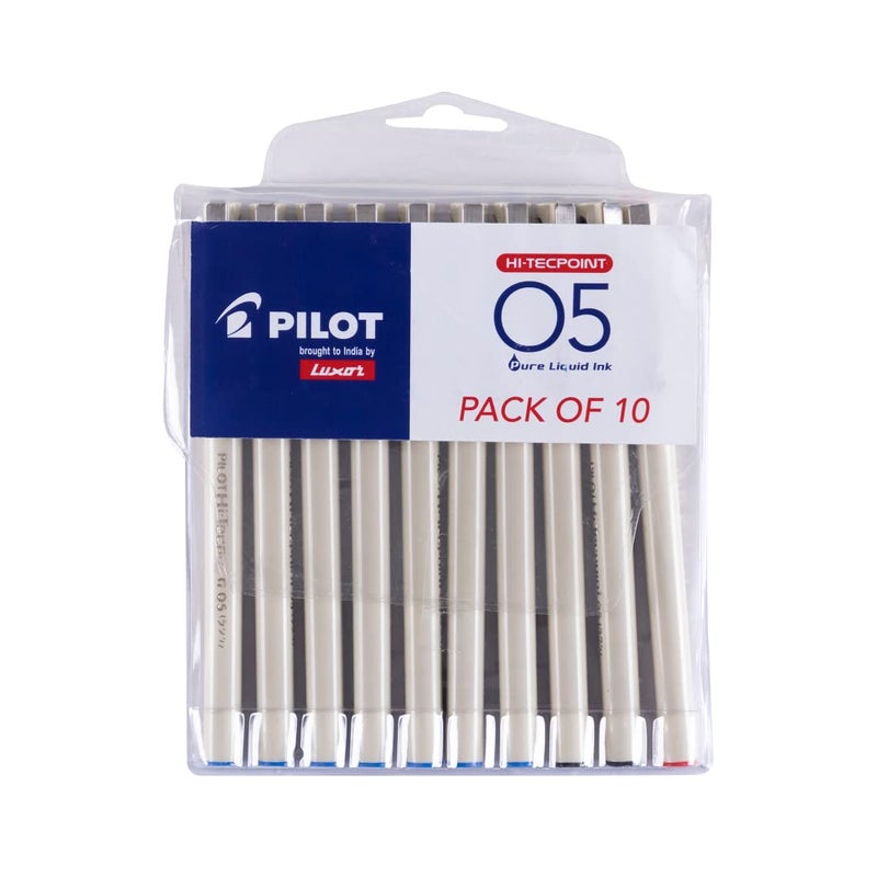 PILOT Hi-Tecpoint O5 0.5mm Extra Fine Point Roller Ball Pen | Pack Of 10 (7 Blue + 2 Black + 1 Red) - Image 1