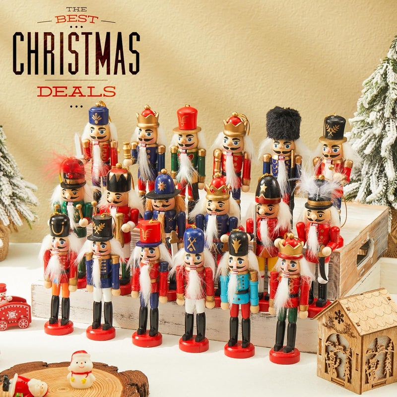 Liliful Christmas Nutcracker Ornament Set 18 Pcs Nutcracker Soldier Christmas Decoration Wooden Hanging Ornaments for Xmas Tree Figure Puppet Toy Present(Classic Style) - Image 1