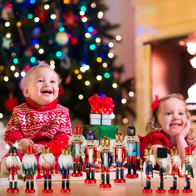 Liliful Christmas Nutcracker Ornament Set 18 Pcs Nutcracker Soldier Christmas Decoration Wooden Hanging Ornaments for Xmas Tree Figure Puppet Toy Present(Classic Style) - Image 5