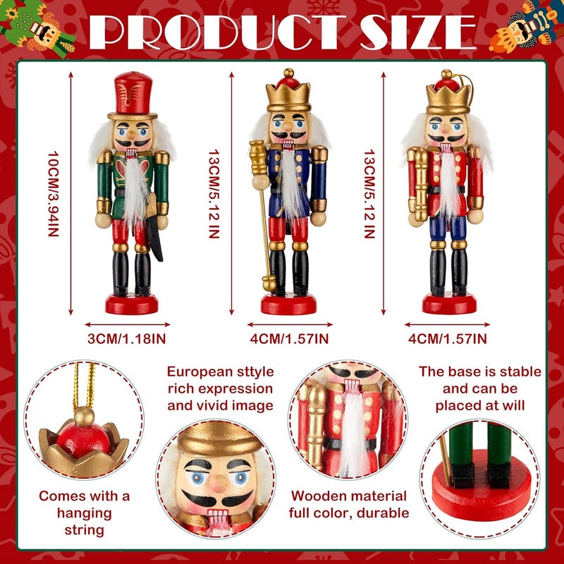 Liliful Christmas Nutcracker Ornament Set 18 Pcs Nutcracker Soldier Christmas Decoration Wooden Hanging Ornaments for Xmas Tree Figure Puppet Toy Present(Classic Style) - Image 2