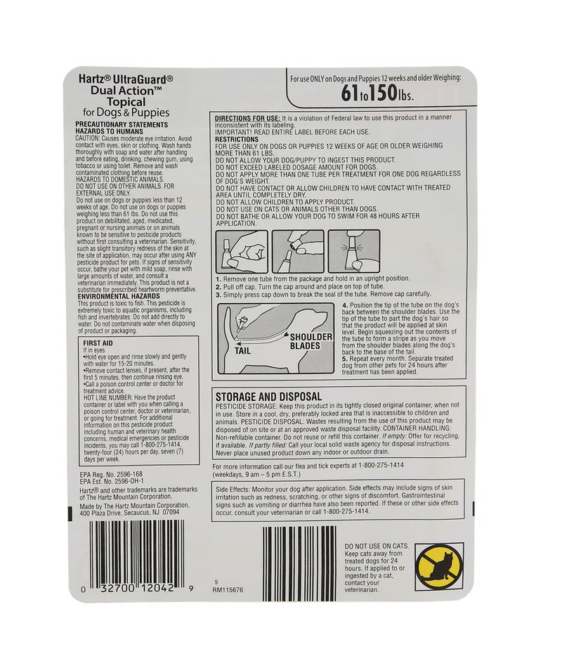 Hartz UltraGuard Dual Action Flea & Tick Topical Dogs & Puppies Treatment & Prevention, 6 Months, 60+ lbs - Image 2