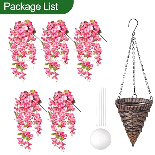 HyeFlora Artificial Fake Hanging Hibiscus Flowers Plants Baskets for Outdoor Decoration, Faux Silk Hibiscus Long Vines in Planter UV Resistant Realistic Flowers for Outside Porch Patio Home Decor, Pink - Image 2