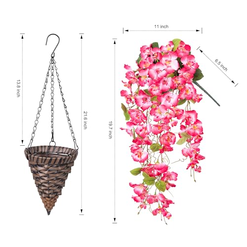 HyeFlora Artificial Fake Hanging Hibiscus Flowers Plants Baskets for Outdoor Decoration, Faux Silk Hibiscus Long Vines in Planter UV Resistant Realistic Flowers for Outside Porch Patio Home Decor, Pink - Image 5