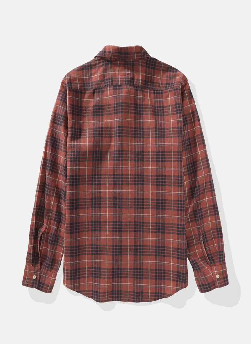 امريكان ايجل AE Slim Fit Everyday Plaid Linen-Blend Button-Up S