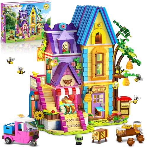HOGOKIDS Beekeeping Bakery House Building Toy with LED Light 1084PCS Friends Girls Baking Building Set with Honey Workshop Pretend Play Birthday for Kid Girls Boys Ages 812 Years - Image 1