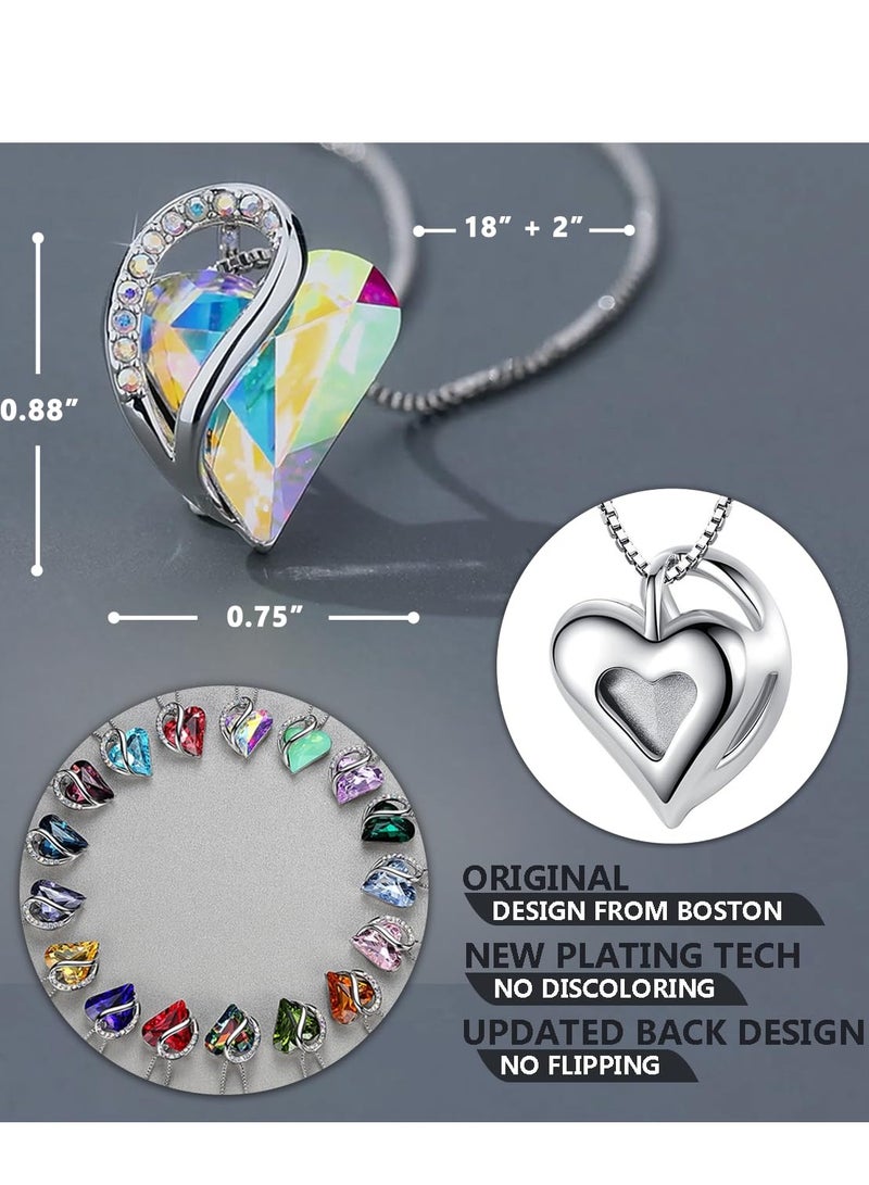 هدايا عيد الأم للزوجة، قلائد للنساء، قلادة قلب الحب اللانهائي مع كريستالات جوهرة الميلاد، سلسلة مطلية بالفضة مقاس 18 + 2 بوصة، مجوهرات عيد ميلاد لصديقتك وأمها وهي - Image 3