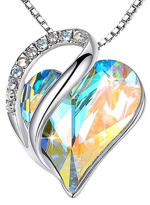 Mother’s Day Gifts for Wife, Necklaces for Women, Infinity Love Heart Pendant with Birthstone Crystals, Silver Plated 18 + 2 inch Chain, Birthday Jewelry for Girlfriend, Mom, & Her