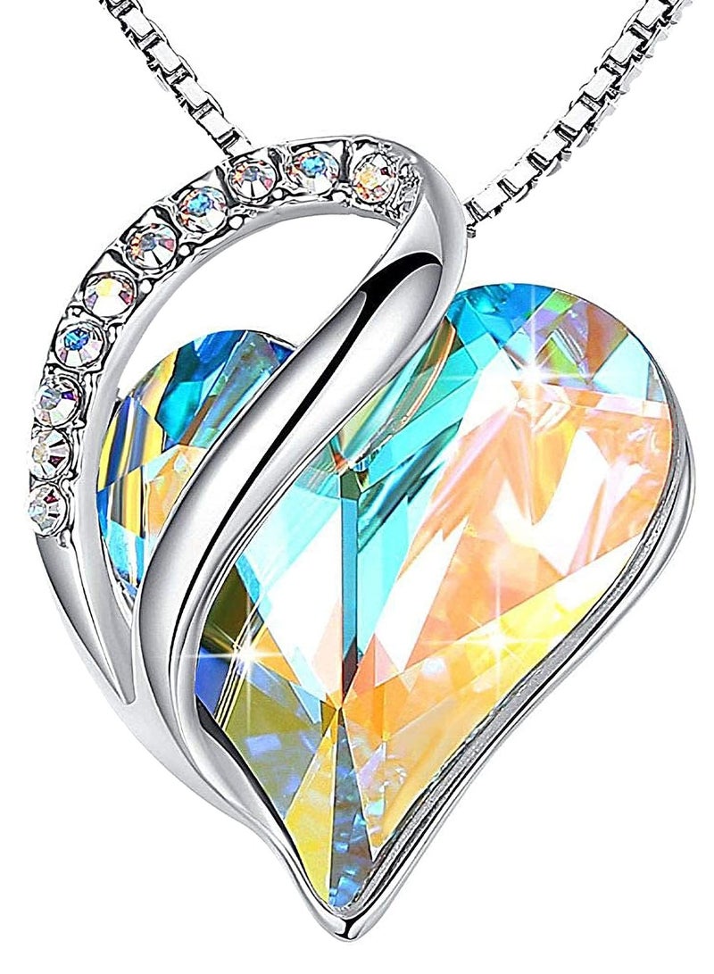 هدايا عيد الأم للزوجة، قلائد للنساء، قلادة قلب الحب اللانهائي مع كريستالات جوهرة الميلاد، سلسلة مطلية بالفضة مقاس 18 + 2 بوصة، مجوهرات عيد ميلاد لصديقتك وأمها وهي - Image 1