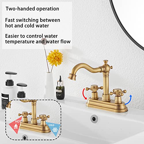 GGStudy Bathroom Faucet Oil Rubbed Bronze GGStudy 2 Handles 4 Inches Centerset Bathroom Vanity with Drain Assembly and Supply Hose Lavatory Mixer Double Handle Tap - Image 3