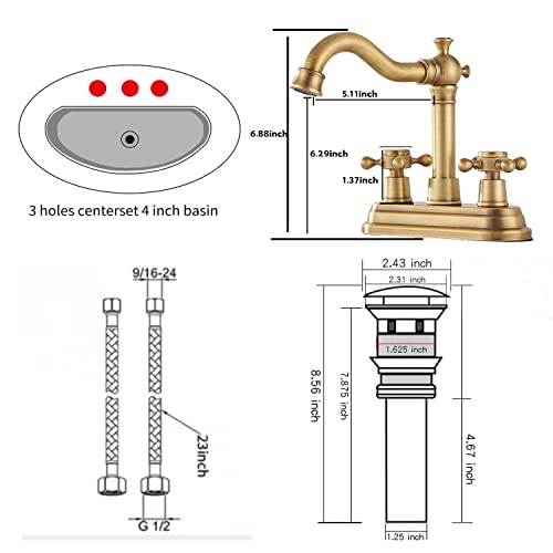 GGStudy Bathroom Faucet Oil Rubbed Bronze GGStudy 2 Handles 4 Inches Centerset Bathroom Vanity with Drain Assembly and Supply Hose Lavatory Mixer Double Handle Tap - Image 2