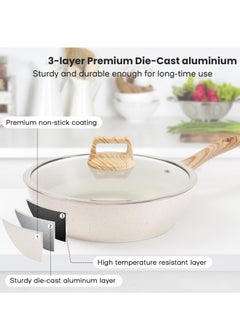 XiuWoo 7 Pieces Pots and Pans Set with Lid Soup Pot, Nonstick For Kitchen, Maifan Stone Pot Cookware Cooking Set, Frying Pans, Saucepans, Stew Pot Cooking Pot Cookware PFOA Free,White  - Image 4