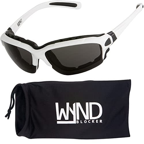 WYND Blocker Motorcycle Riding Glasses Extreme Sports Wrap Sunglasses, White, Smoke - Image 1