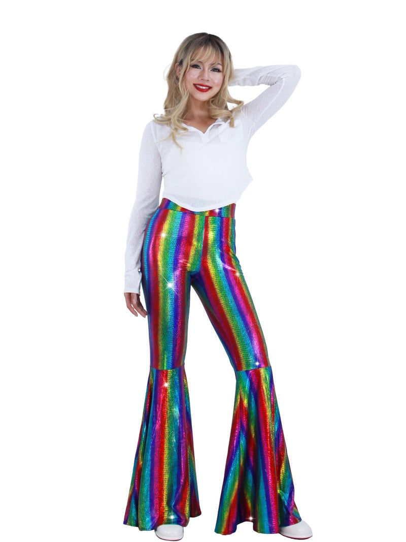 Nawgut Womens Sequin Flare Pant Sparkly High Waisted Leg Bell Bottom Glitter Trousers Night Out Clubwear-Small - Image 2