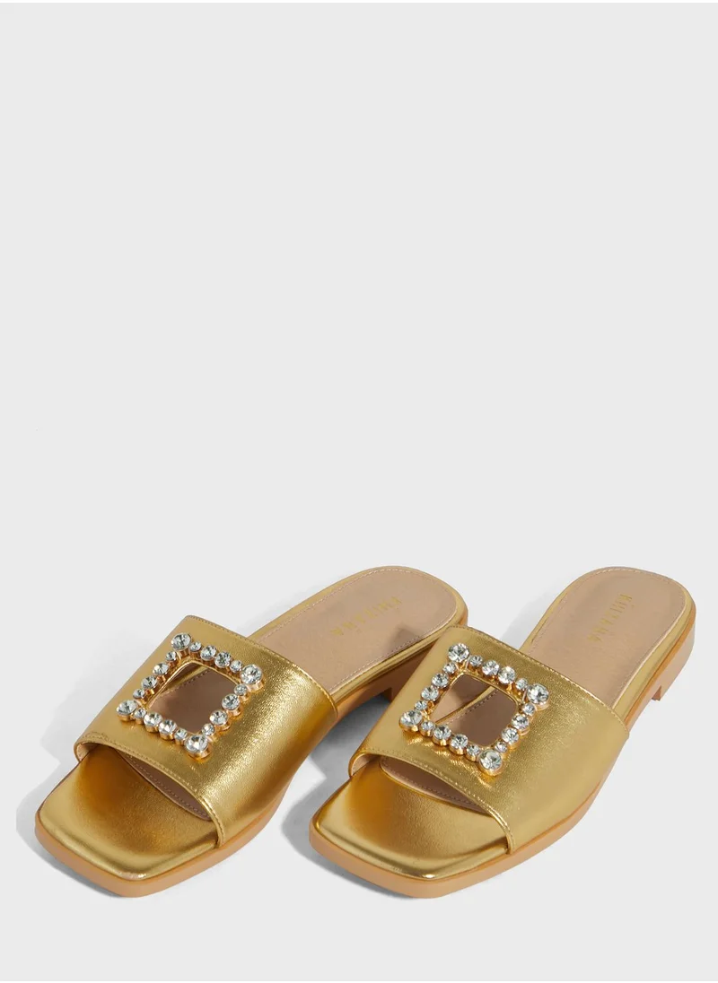 Khizana Diamante Edge Square Cutout Flat Sandal