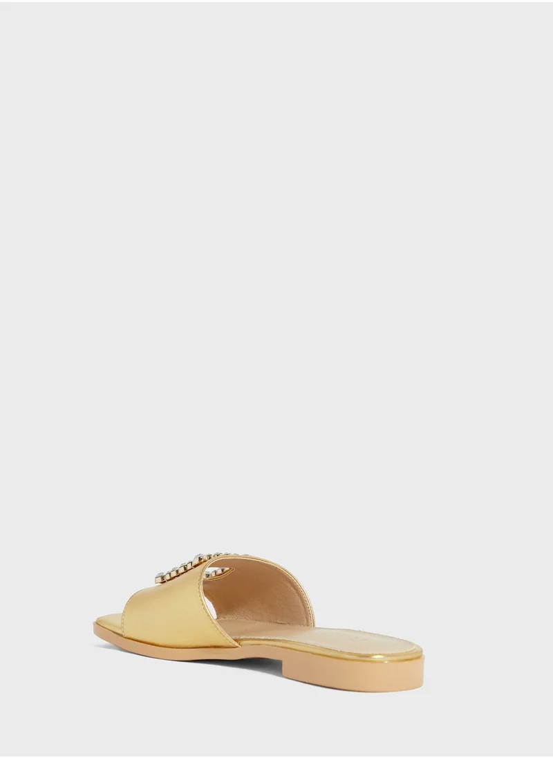Khizana Diamante Edge Square Cutout Flat Sandal