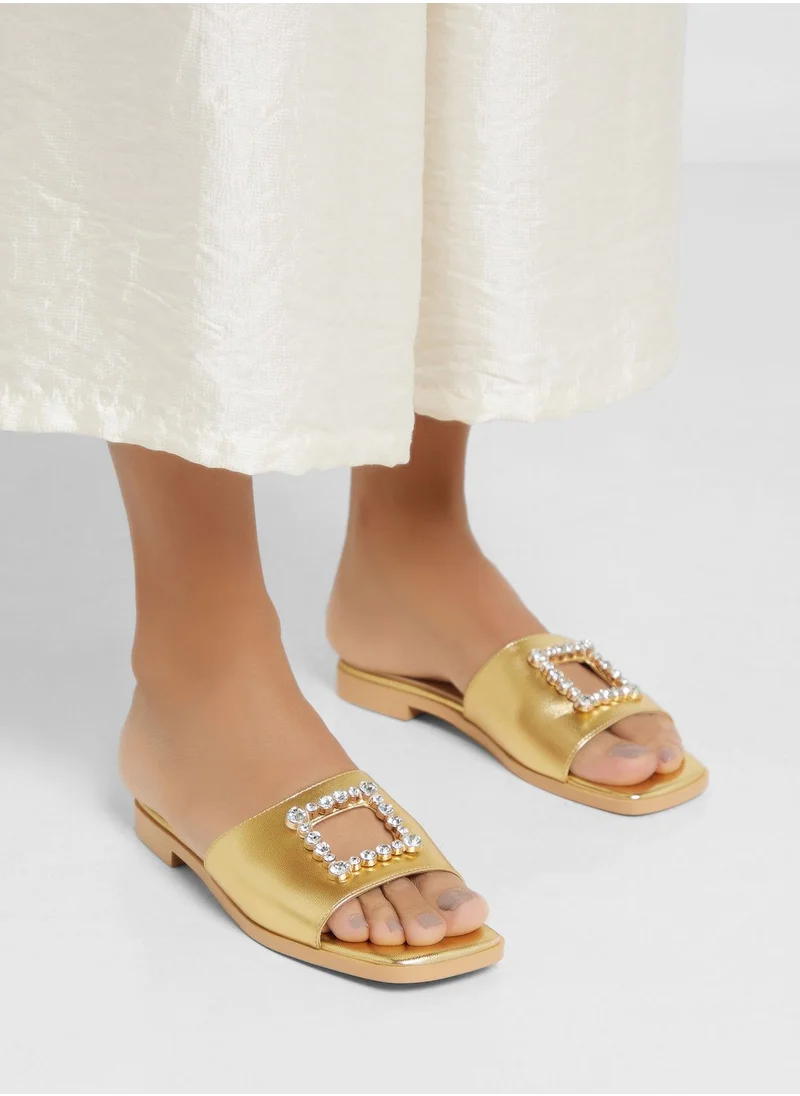 Khizana Diamante Edge Square Cutout Flat Sandal