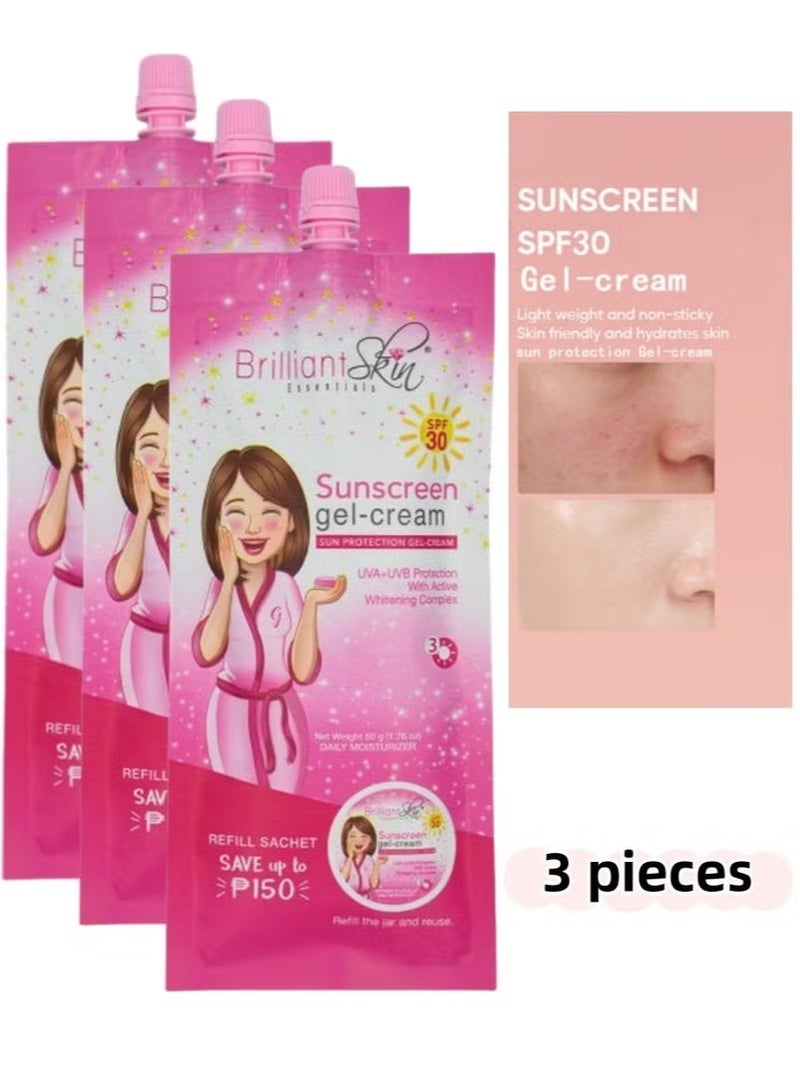 SPF 30 Sunscreen Gel-Cream, 50g, Lightweight, Hydrating, Broad-Spectrum UV Protection, 3 Packs