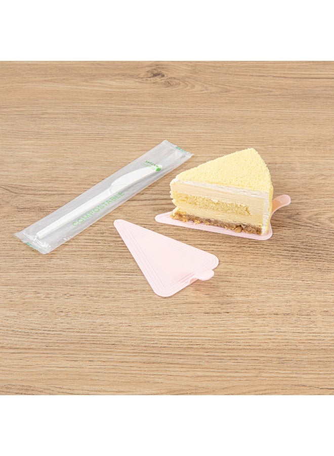 Restaurantware ألواح كعك 4.5 × 3 بوصة، 100 صينية حلوى مثلثية - خفيفة الوزن، مع مقبض، ألواح معجنات بلاستيكية وردية، قابلة للتصرف، تقدم المقبلات أو الحلويات - Image 4