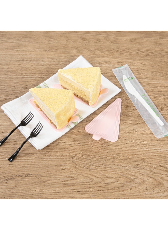 Restaurantware ألواح كعك 4.5 × 3 بوصة، 100 صينية حلوى مثلثية - خفيفة الوزن، مع مقبض، ألواح معجنات بلاستيكية وردية، قابلة للتصرف، تقدم المقبلات أو الحلويات - Image 3