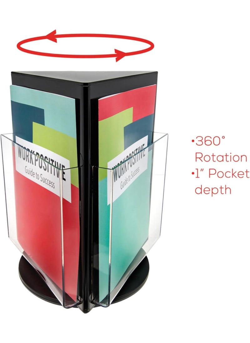 Deflecto Deflecto 592804 Countertop revolving 3pocket magazine rack clear pockets black base 13h  - Image 2