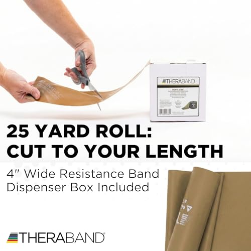 TheraBand 20384 Professional Latex-Free Resistance Bands for Rehabilitation, Portable Fitness, Workout and Home Exercise, 25 yd. Roll Dispenser Box, Max, Elite, Gold - Image 2