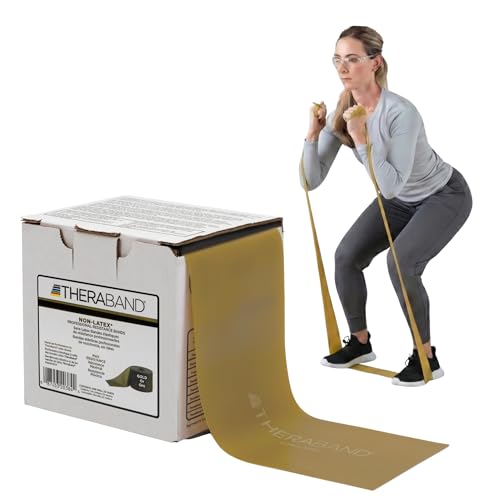 TheraBand 20384 Professional Latex-Free Resistance Bands for Rehabilitation, Portable Fitness, Workout and Home Exercise, 25 yd. Roll Dispenser Box, Max, Elite, Gold - Image 1