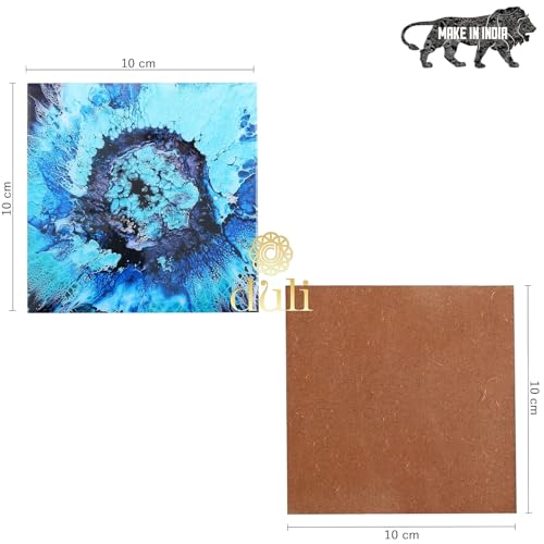 DULI Set of 6 MDF Wood Enamel Work Tea Coasters with Stand (10 * 10 cm) (Blue Drops) - Image 2