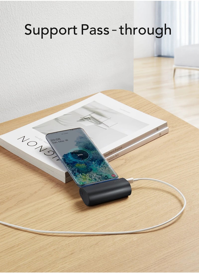 Ultra Compact Mini 5000mAh Power Bank for USB-C Devices | Fast Charging PD/QC3.0 | Built-in Type-C Connector, No Cables Needed | Compatible with iPhone 16 Pro Max, 16 Pro, 16 Plus, iPhone 15 Series, Samsung Galaxy S24/S23/S22/S21/S20, Huawei, and All Android Devices- Black