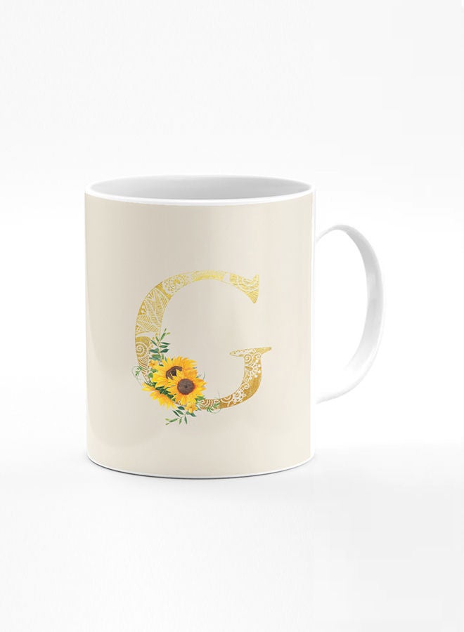 Stylizedd Designer Printed Coffee Mug 11oz Ceramic Personalised Gift Mugs Cup Custom Monogram Initial Letter Floral Pattern Alphabet G (Albescent White)  - Image 1