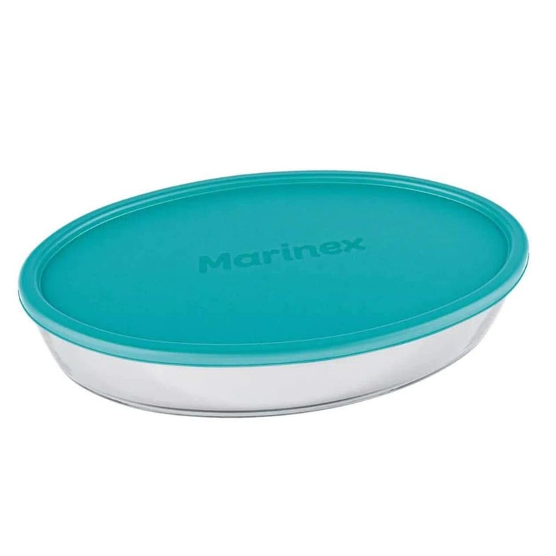 Marinex Medium Oval Glass Roaster with Plastic Lid 3.2L, Oven Safe Transparent Bakeware for Lasagna, Cakes, Brownies, Roasting & Casseroles  Heat Resistant Durable Glass Dish for Home & Kitchen - Image 1