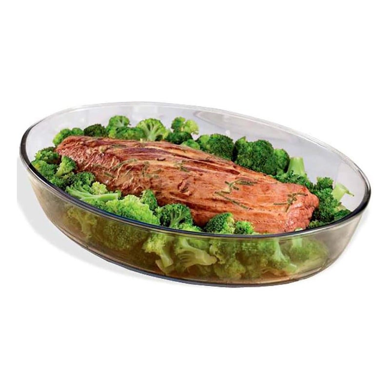 Marinex Medium Oval Glass Roaster with Plastic Lid 3.2L, Oven Safe Transparent Bakeware for Lasagna, Cakes, Brownies, Roasting & Casseroles  Heat Resistant Durable Glass Dish for Home & Kitchen - Image 2