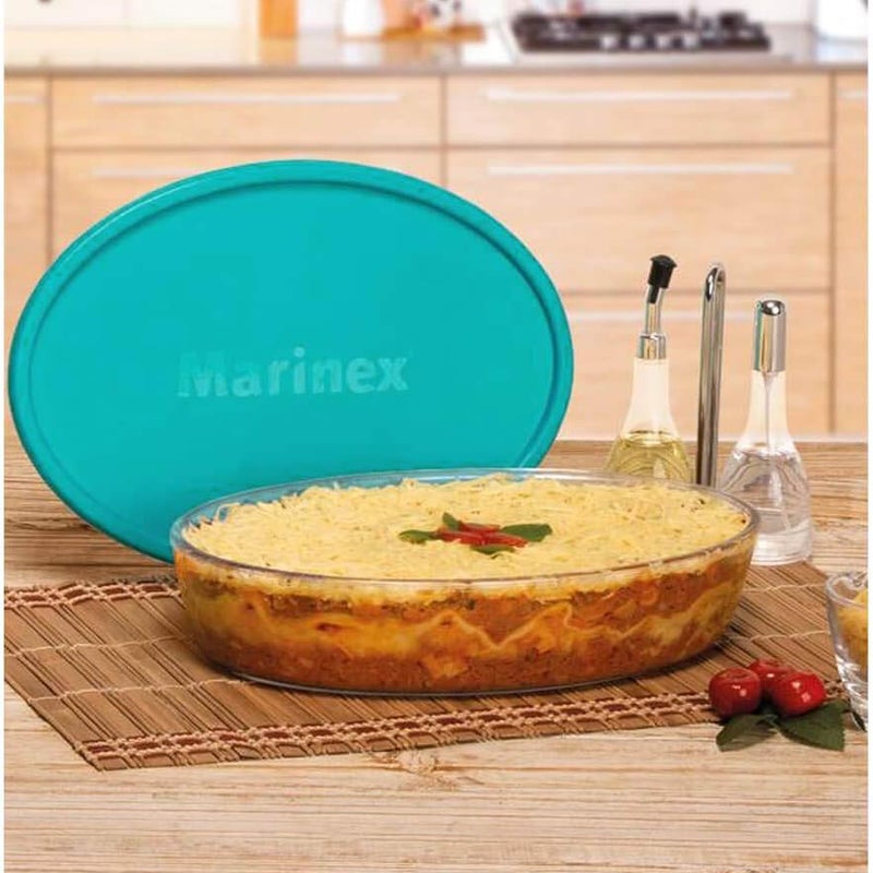 Marinex Medium Oval Glass Roaster with Plastic Lid 3.2L, Oven Safe Transparent Bakeware for Lasagna, Cakes, Brownies, Roasting & Casseroles  Heat Resistant Durable Glass Dish for Home & Kitchen - Image 3
