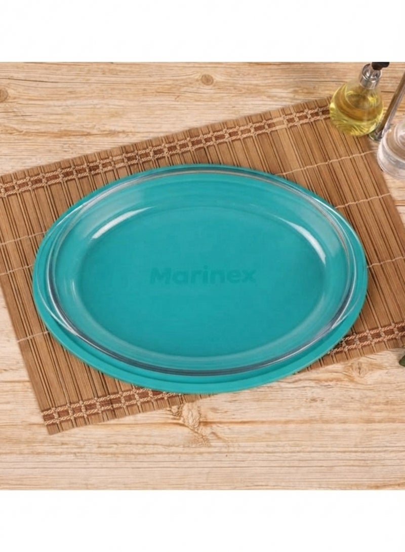 Marinex صينية زجاجية بيضاوية متوسطة من مارينيكس مع غطاء بلاستيكي 3.2 لتر، آمنة للاستخدام في الفرن، أدوات خبز شفافة لللازانيا، الكعك، البراونيز، الشواء والطبخات - Image 3