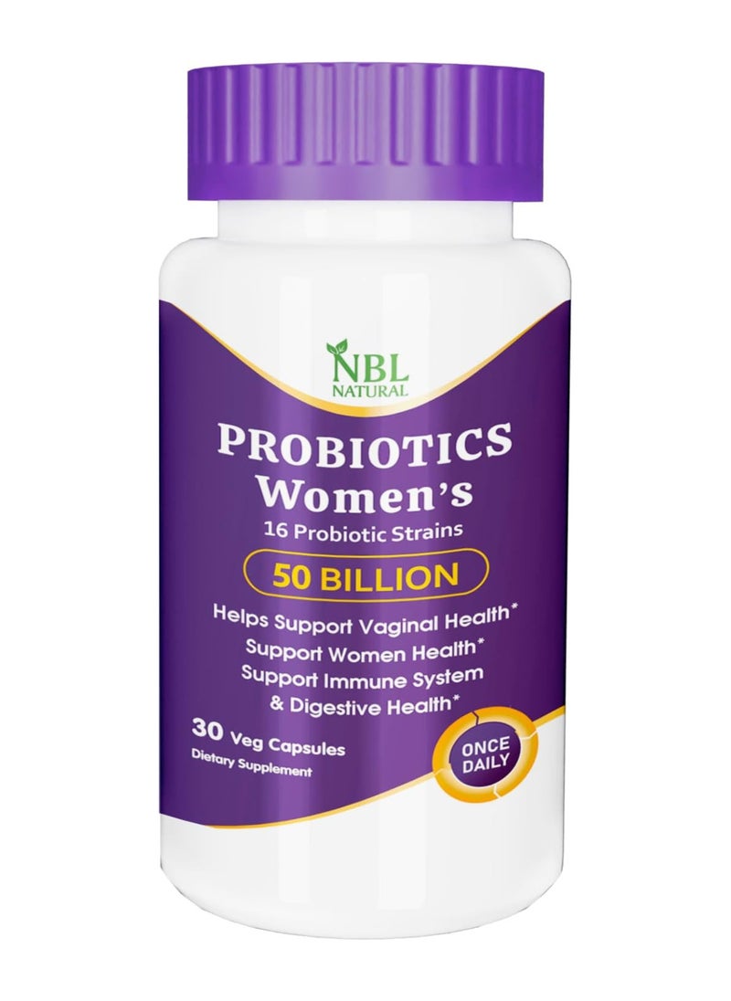 NBL Natural - NBL NaturalWomen Prebiotics، 50 مليار وحدة تشكيل مستعمرة لصحة الجهاز الهضمي والمهبلي والمناعي للنساء، 30 كبسولة - Image 1