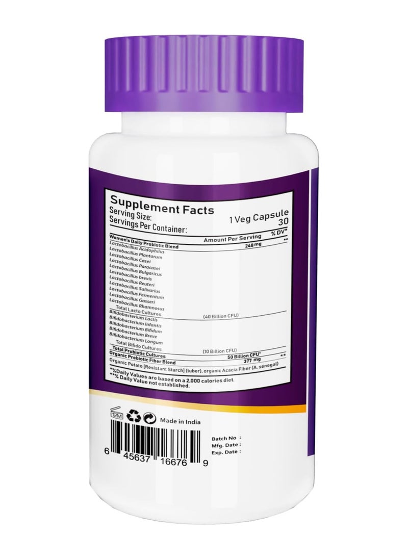 NBL Natural - NBL NaturalWomen Prebiotics، 50 مليار وحدة تشكيل مستعمرة لصحة الجهاز الهضمي والمهبلي والمناعي للنساء، 30 كبسولة - Image 1