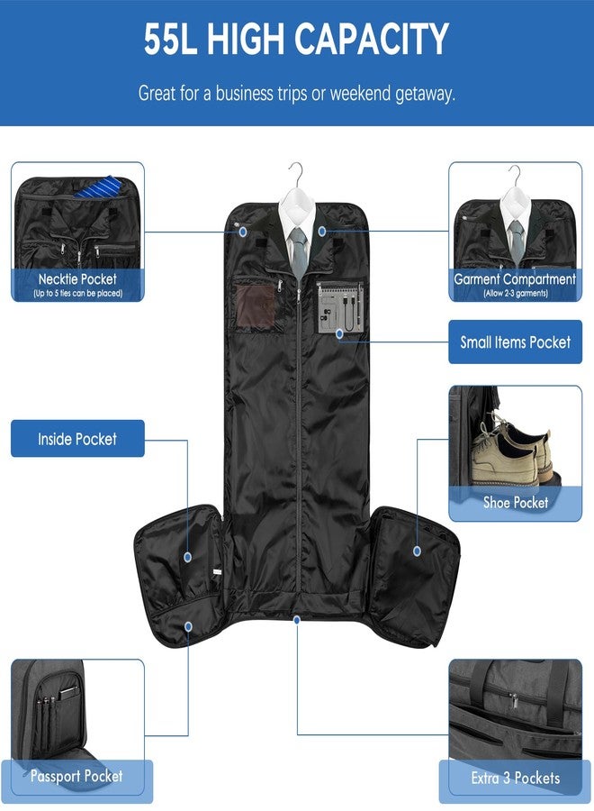 Bukere Garment Duffle Bags for Travel, Bukere Convertible Carry on Garment Duffel Bag for Men Women, Shoe Compartment, 2 in 1 Hanging Dress Suitcase Suit Travel Bags, Midnight Grey - Image 4