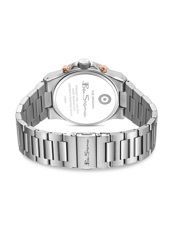Ben Sherman Manchester  Silver Dial Stainless Steel Bracelet Chronograph Watch for Men, 43mm - Image 3